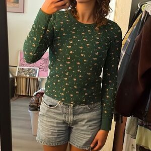 Green Floral American Eagle Long Sleeve